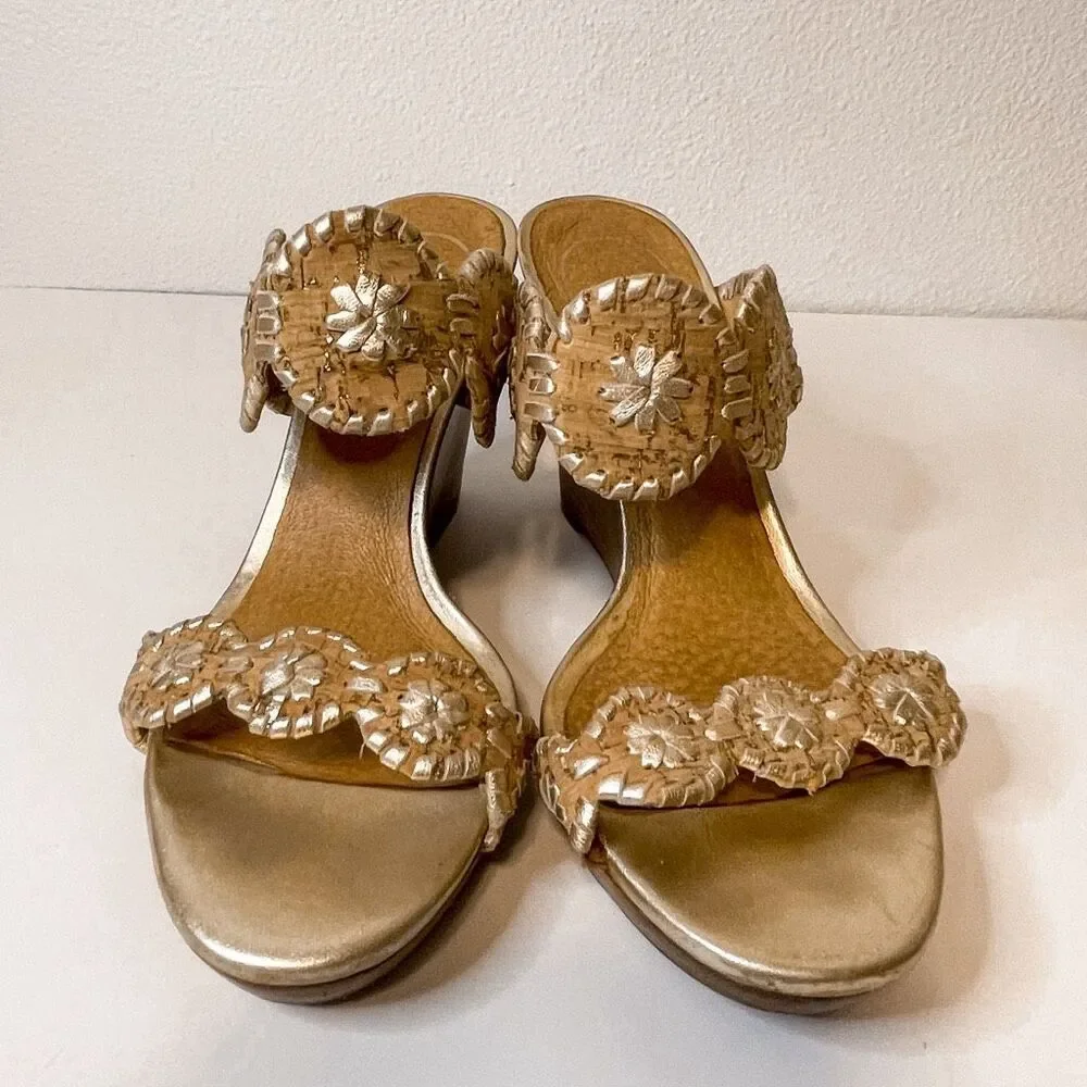 Jack Rogers‎ Luccia Cork Metallic Wedge Sandal Size 9